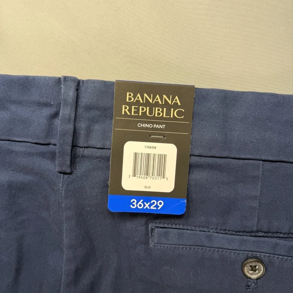 Banana Republic Chino Pants Mens 36x29 Navy Blue Twill Preppy Travel NWT